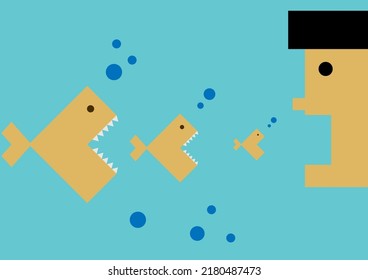 Big Fish Eat Small Fish,food Chain,Human Beings And Survival In Society,vector Illustration Background