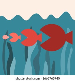 The big fish eat small fish, food chain illustration vector