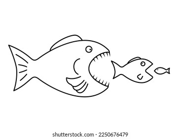 Big fish eat small fish. Line design. Vector Illustration