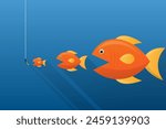 Big fish eat small fish on blue background. Feeding cycle. Management business concepts. vector illustration flat design.