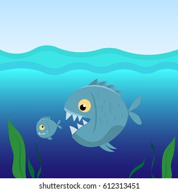 Big fish eat small fish. Vector Illustration