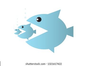 Big Fish Eats Small Fish, Food Chain Or Takeover Business Concept Vector Illustration