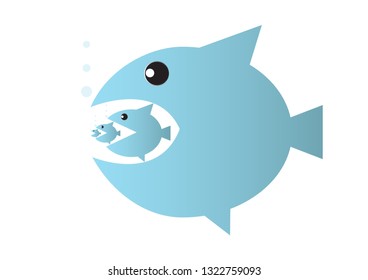 Big Fish Eats Small Fish, Food Chain Or Takeover Business Concept Vector Illustration