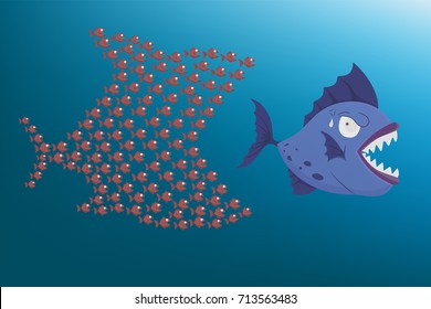 Big fish escape small fish.Vector cartoon illustration of harmonious concept.