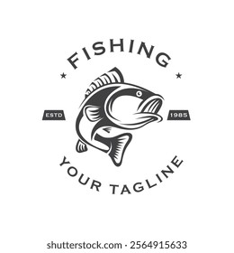 Big Fish Fishing Design Illustration Vintage Fishing Sport Logo Vector Emblem