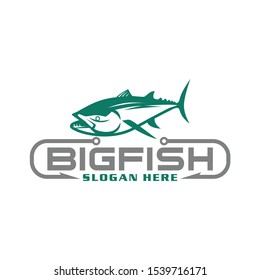 Big Fish Hook fishing team club logo design template vector illustration
