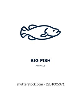 Big Fish Icon From Animals Collection. Thin Linear Big Fish, Big, Fish Outline Icon Isolated On White Background. Line Vector Big Fish Sign, Symbol For Web And Mobile