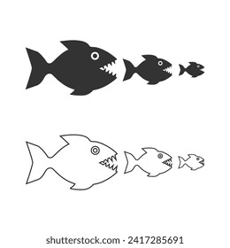 Big fish line icon set in modern flat sign vector