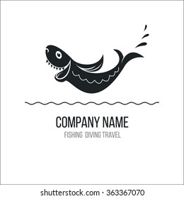 Big fish. Monochrome vector logo, icon. Fishing, diving, swimming, traveling.