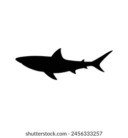 Big Fish silhouette in line art style. Fish vector by hand drawing. Fish tattoo on white background. Black and white fish vector on white background. Marine animal illustration. Marine life animal