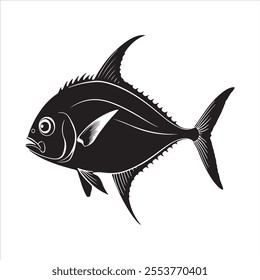 Big Fish silhouette in line art style. Fish vector by hand drawing. Fish tattoo on white background. Black and white fish vector on white background. Marine animal illustration. Marine life animal