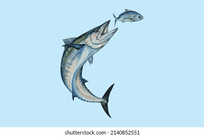 big fish watercolor blue background 