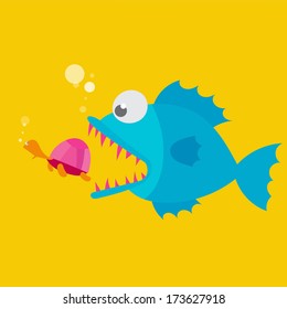 Big fish will eat small turtle