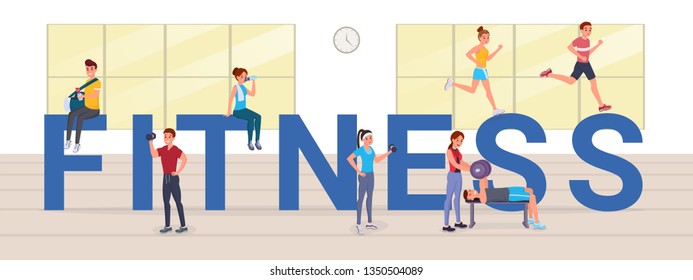 Big fitness letters flat style vector illustration