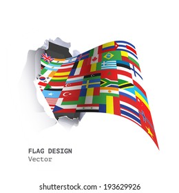 Big flag with all countries design inside hole paper