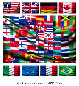 Big flag background made of world country flags. Vector.