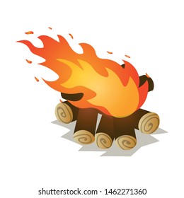 Big flame camping bonfire under powerful wind
