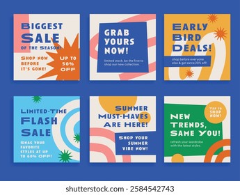 Big flash sale clothes shopping store doodle elements social media post design template set vector flat illustration. Fashion clothing shop boutique discount special offer price off clearance sellout