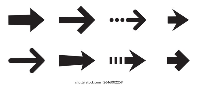 Big flat arrow icon sign symbol set and isolated on a white background. arrow up, forward, down, next, back. Neon nice arrow design. eps vector art sign. 