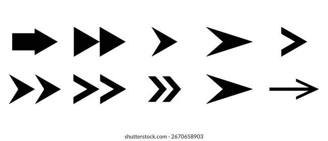 Conjunto de iconos de flecha negra plana grande. Flechas Vector cantar aislado sobre un fondo blanco. Un gran conjunto de Vectores de flecha negra y dirección. Hermosa colección de Vector de flecha.