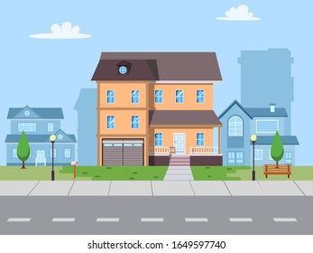 Big flat cartoon house vector set. Cute bright children illustration.
