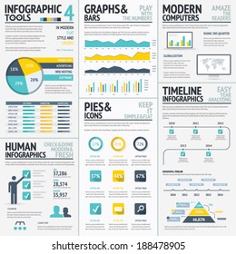 Big flat colored infographic elements vector set