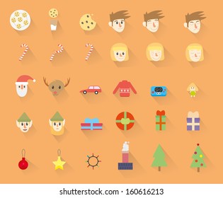 Big flat set of elements on christmas theme