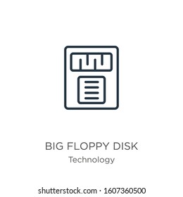 Big floppy disk icon. Thin linear big floppy disk outline icon isolated on white background from technology collection. Line vector sign, symbol for web and mobile