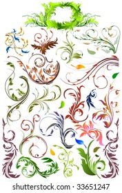big floral collection of color design elements