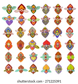 big floral set for spring design: more than one hundred ninety handmade paper floral elements. Flower collection for design, made with Die cutting, craft and hobby activity.