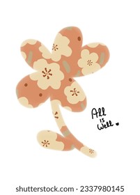 Gran flor y todo está bien vectores de mensajes, patrones, en fondo rosado para banner web, paquete de marca, impresión de tela, papel tapiz, post en medios sociales, doodle, notas, cubiertas, decoración de paredes, plantillas