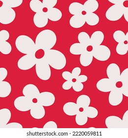 Big flower blooms hand drawn seamless pattern. Red and white cream colour palette.