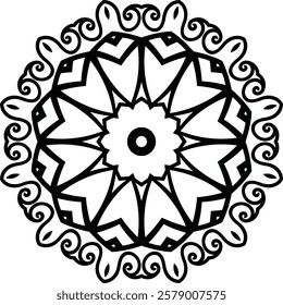 Big Flower Mandala Art Circular Pattern in Form of Mandala With Flower for Henna, Mehndi, Tattoo, Decoration Decorative Ornament in Ethnic Oriental Style.
