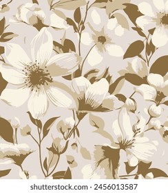 big flower monochrome seamless pattern,