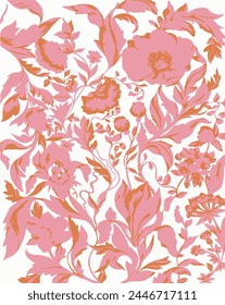 big flower pattern,Flowers patterns. Seamless floral backdrop.Abstract Hand Drawing Two Colors Victorian Baroque Flowers and Leaves Seamless Vector Pattern Isolated Background Seamless vector floral 