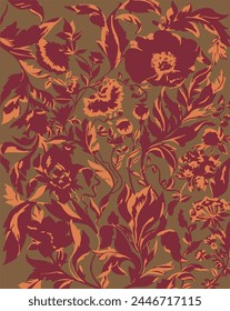 big flower pattern,Flowers patterns. Seamless floral backdrop.Abstract Hand Drawing Two Colors Victorian Baroque Flowers and Leaves Seamless Vector Pattern Isolated Background Seamless vector floral 