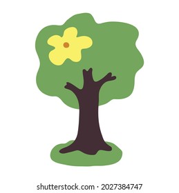 Árbol de gran flor, árbol de dibujos animados aislado en fondo blanco