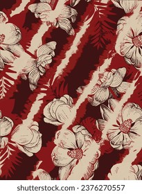 Big flowers graphical boho vector seamless pattern. flowers with tropical graphical styles background. vector illustration