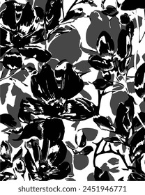 Big Flowers with leaves. Fashion natural colors large pattern. Seamless vector illustration.
