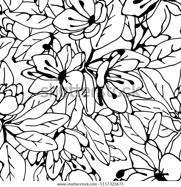 Big Flowers Leaves Seamless Pattern Floral Stock Vector - 
