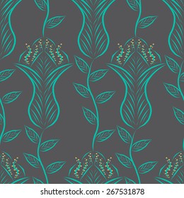 Big flowers on dark background, floral seamless pattern, vector illustration