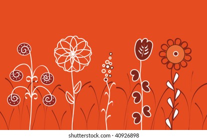 Big flowers on the red background