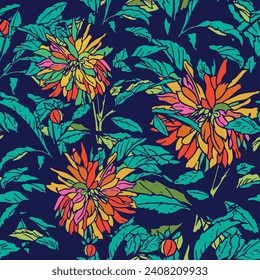 Big flowers pattern. seamless colorful floral pattern. Vector vintage seamless pattern with  peony on dark background. perfect for textile design and wrapping paper printing factory.