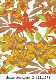 big flowers pattern , tropical floral, small flowers , flowers with leavers . vector illustration .