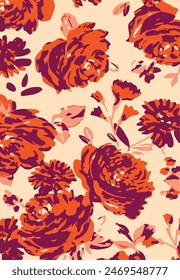 big flowers pattern , tropical floral, small flowers , flowers with leavers . vector illustration .