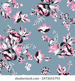 big flowers pattern , tropical floral, small flowers , flowers with leavers . vector illustration .