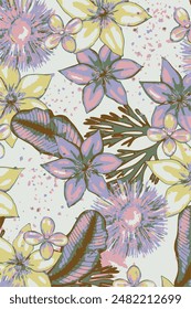 big flowers pattern , tropical floral, small flowers , flowers with leavers . vector illustration .