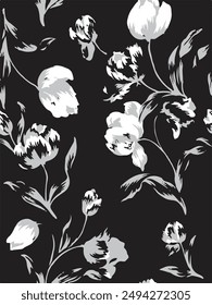 big flowers pattern , tropical floral, small flowers , flowers with leavers . vector illustration 