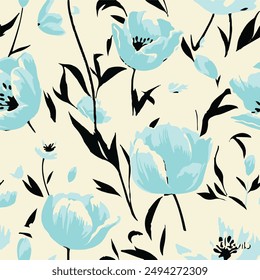 big flowers pattern , tropical floral, small flowers , flowers with leavers . vector illustration 