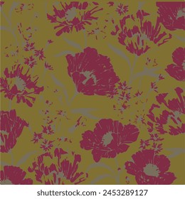 Big flowers pattern, upscale floral pattern. graphical textures floral, trendy colors pattern , flowers background with leaves. vector illustration.